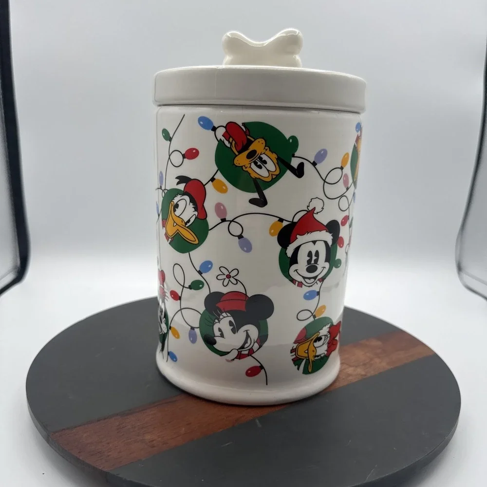 Disney Mickey Mouse & Friends Holiday Christmas Dog Treat Jar Canister New